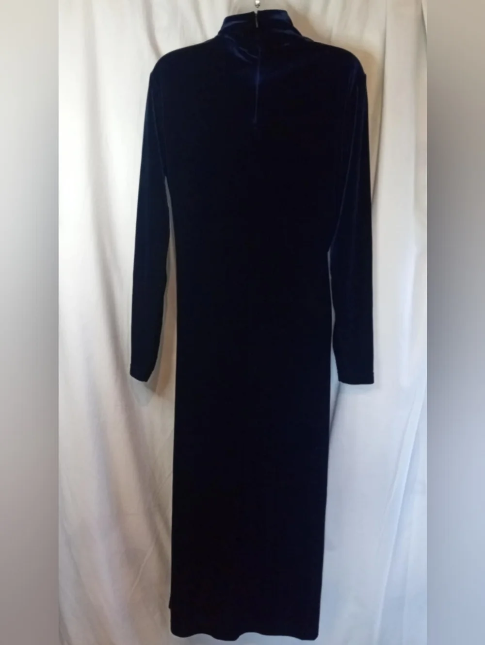 Valerie Stevens Sport Vintage Blue Velvet Long-Sleeve Maxi Dress Mock Turtleneck - Picture 3 of 6
